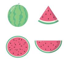 conjunto de ilustraciones vectoriales de dibujos animados planos de sandía. comida vegetariana y ecológica. comida sana. melón de agua dulce. frutas tropicales. Fondo blanco vector