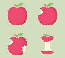 Set of red apple cartoon bite vector illustration. Simple flat design apple fruit. Vegetarian and ecology food. Healthy food. Sweet apple. Tropical fruits.