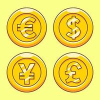 icono de dinero de moneda diseño plano vector de estilo de dibujos animados de moneda de oro con ilustración de símbolo de moneda