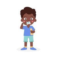 A child boy African American dark-skinned brushes his teeth. National Children Dental Health Month vector