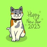 lindo gato y feliz año nuevo ilustración vector