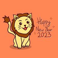 lindo león y feliz año nuevo diseño de ilustración vector