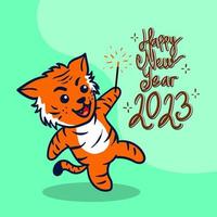 Cute Tiger wishes you a happy new year vector