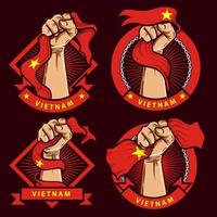 manos de puño con la ilustración de la bandera nacional de vietnam vector