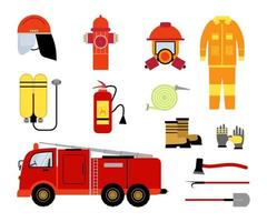 Fire equipment elements sets vector