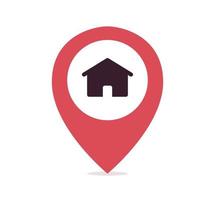 Location symbol with home icon and isolated navigation symbol on white background flat vector illustration.