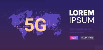 Tecnología de conexión a Internet 5g y servicios de nueva generación de telecomunicaciones móviles inalámbricas en todo el mundo, ilustración de vector plano de tecnología de conexión de alta velocidad.