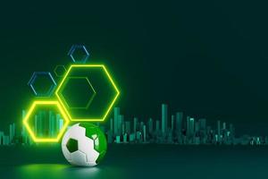 3d football object design. realistic rendering. abstract futuristic background. 3d illustration. motion geometry concept. sport competition graphic. tournament game bet content. soccer ball element. photo
