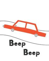cartel de niños con un coche. lindo póster para una habitación infantil con un auto y una carretera. ilustración vectorial estilo garabato. estilo escandinavo. vector