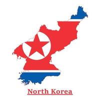 diseño del mapa de la bandera nacional de corea del norte, ilustración de la bandera del país de corea del norte dentro del mapa vector