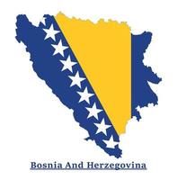 diseño del mapa de la bandera nacional de bosnia y herzegovina, ilustración de la bandera del país de bosnia dentro del mapa vector