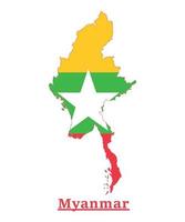 diseño del mapa de la bandera nacional de myanmar, ilustración de la bandera del país de birmania dentro del mapa vector