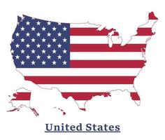 diseño del mapa de la bandera nacional de los estados unidos, ilustración de la bandera del país de los estados unidos dentro del mapa vector