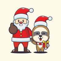Cute sloth with santa claus. Cute christmas cartoon illustration. vector