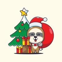 Cute sloth carrying christmas gift box. Cute christmas cartoon illustration. vector