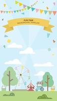 Flat vertical illustration of carnival, circus, fun fair or amusement park with blue sky background have blank space template. vector