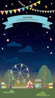 Flat vertical illustration of carnival, circus, fun fair or amusement park with sky at night background have blank space. Night market illustration template. vector