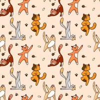 Cats practice yoga seamless pattern. Print for pet shops, packaging paper, textiles, scrubbooking, etc. vector