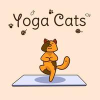 día internacional del yoga. yoga de gatos pose de yoga y ejercicio. Ilustración dibujada a mano de vector plano colorido.