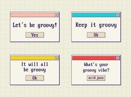 interfaz de ventanas emergentes de computadora antigua. eslóganes maravillosos para las redes sociales en ventanas de mensajes y2k sobre un fondo de papel a cuadros. vector