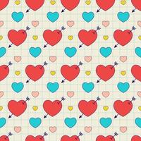 Groovy heart shape with arrow pattern. Retro y2k nostalgic 90s square banner on a checkered paper background vector