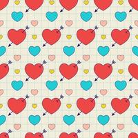 Groovy heart shape with arrow pattern. Retro y2k nostalgic 90s square banner on a checkered paper background vector