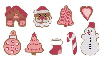 Festive gingerbread. Cookies in the form of men and different figures with icing. Merry Christmas. Celebration of New Year and Christmas. vector