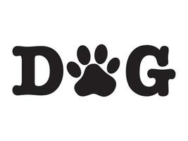 Text Black dog with an animal paw print instead of the letter O. Pet footprint in the word dog. Minimalistic pet vector logo ready for web and print.