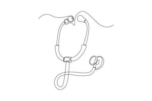 Single one line drawing Stethoscope. Medical equipment concept. Continuous line draw design graphic vector illustration.