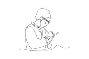 One continuous line drawing of scientist was record lab test research. scientist concept. Single line draw design vector graphic illustration. Laboratory.