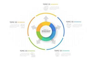 plantilla infográfica para negocios. Diagrama de mapa mental moderno de 5 pasos con círculos y flechas, infografía vectorial de presentación. vector