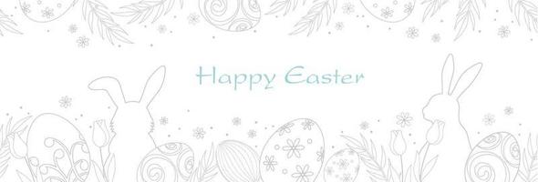 Happy Easter Vector Monochrome Greeting Card Template With Text Space.