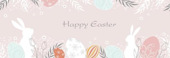 Happy Easter Vector Seamless Greeting Card Template With Text Space. Horizontally Repeatable.