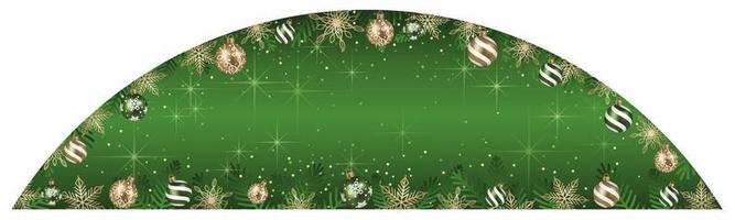 Abstract Vector Arch Frame Illustration With Christmas Balls And Luminous Green Background Isolated On A White Background.