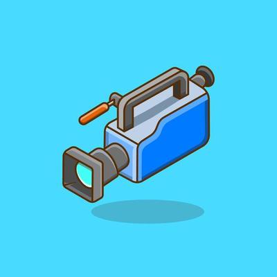 movie camera illustration in cartoon style on isolated background. camera video icon concept