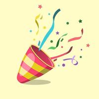 illustration of exploding party popper with confetti in cartoon style vector