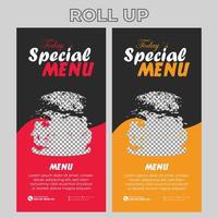 Food Restaurant Roll Up Banner Signage Template vector