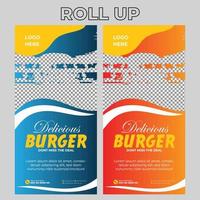 Food Restaurant Roll Up Banner Signage Template vector