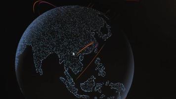 mapa mundial con diferentes objetivos para ataques cibernéticos. concepto de piratería y tecnología. fotografía macro en los píxeles del monitor video