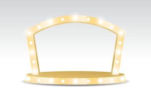 arco de bombilla de luz brillante de oro con vector de ilustración 3d de escenario de visualización de podio para poner objeto