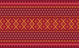 Pixel ethnic pattern, Vector embroidery ornamental background, Geometric cross stitch triangle style