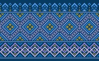 Geometric ethnic pattern, Vector embroidery ornamental background, Pixel cross stitch triangle style