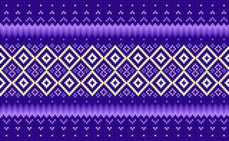 Pixel ethnic pattern, Vector embroidery ornate background, Purple and yellow pattern knitting continuous