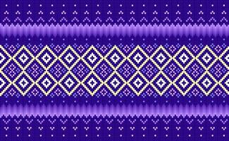 Pixel ethnic pattern, Vector embroidery ornate background, Purple and yellow pattern knitting continuous