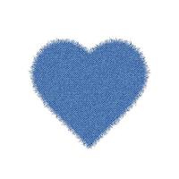 Denim heart shape. Torn jean patch. Vector realistic illustration on white background