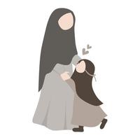 Happy mother and daughter wearing hijab vector