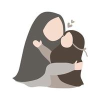 Mother wearing hijab hugging her daughter vector