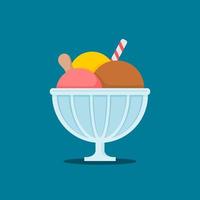 illustration of an ice cream in the glass bowl with flat illustration style. vector