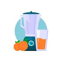 illustration of a blender or juicer and orange fruit and orange juice with flat illustration style vector