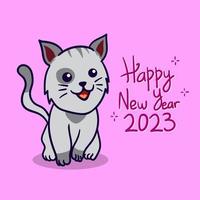 lindo gato y feliz año nuevo diseño de ilustración vector